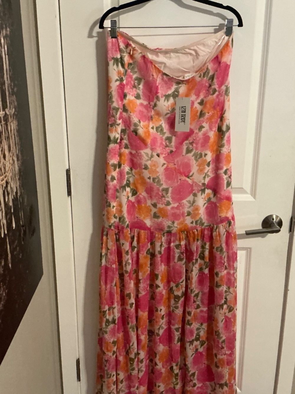 12th Tribe Strapless Floral Maxi Dress in Pink and Orange - Picture 4 of 10